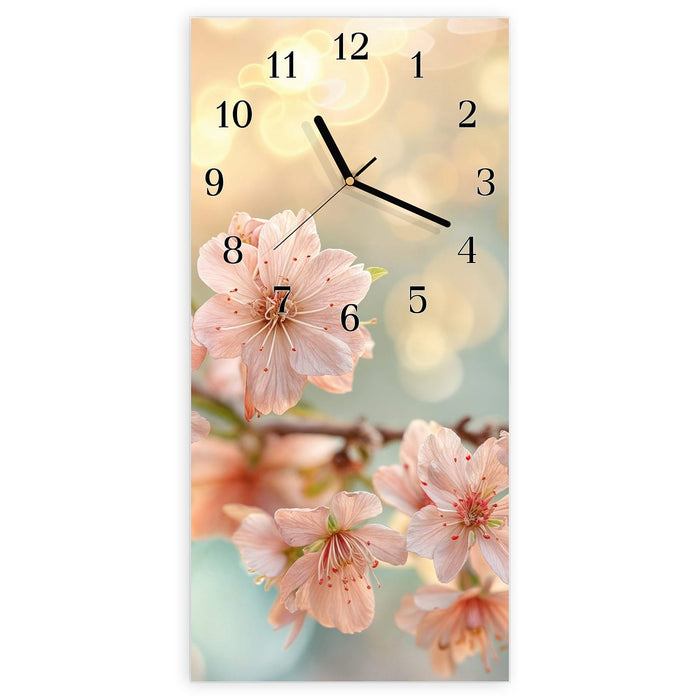 Wanduhr Kirschblütenzauber aus Glas – Hochformat 30 × 60 cm mit Ziffernblatt Klassisch