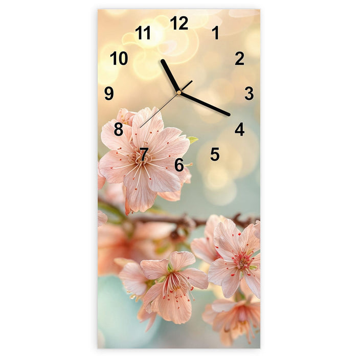 Wanduhr Kirschblütenzauber aus Glas – Hochformat 30 × 60 cm mit Ziffernblatt Modern