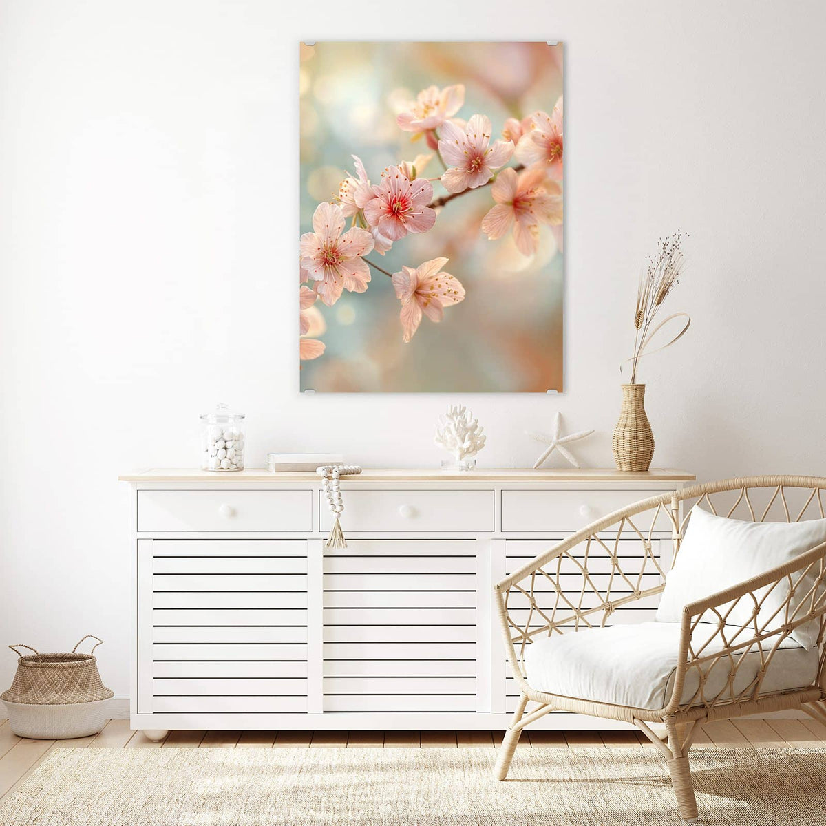 Aufhängung liegt bei – Motiv später wechselbar – Wandbild - Kirschzweig in Blüte - Hochformat