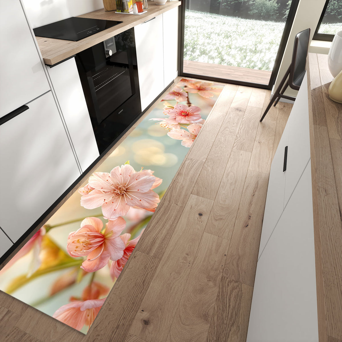 13 Größen – von 60 × 90 bis 80 × 300 cm – Küchenläufer - Kirschzweig in Blüte
