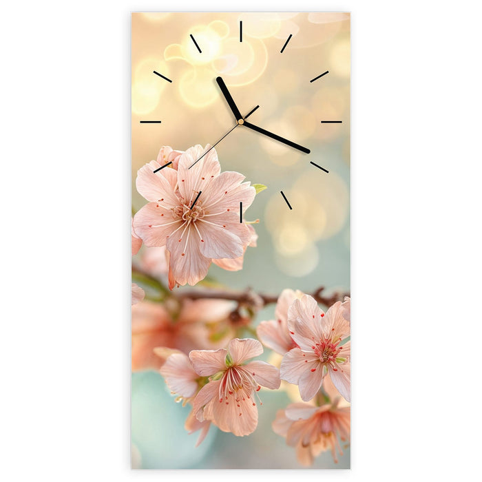Wanduhr Kirschblütenzauber aus Glas – Hochformat 30 × 60 cm mit Ziffernblatt Linie