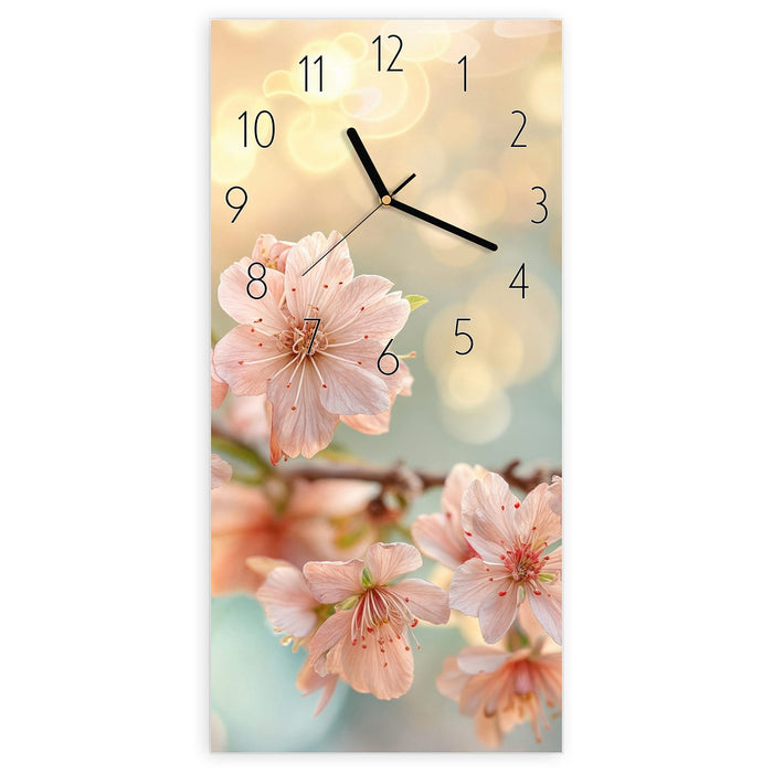 Wanduhr Kirschblütenzauber aus Glas – Hochformat 30 × 60 cm mit Ziffernblatt Elegant