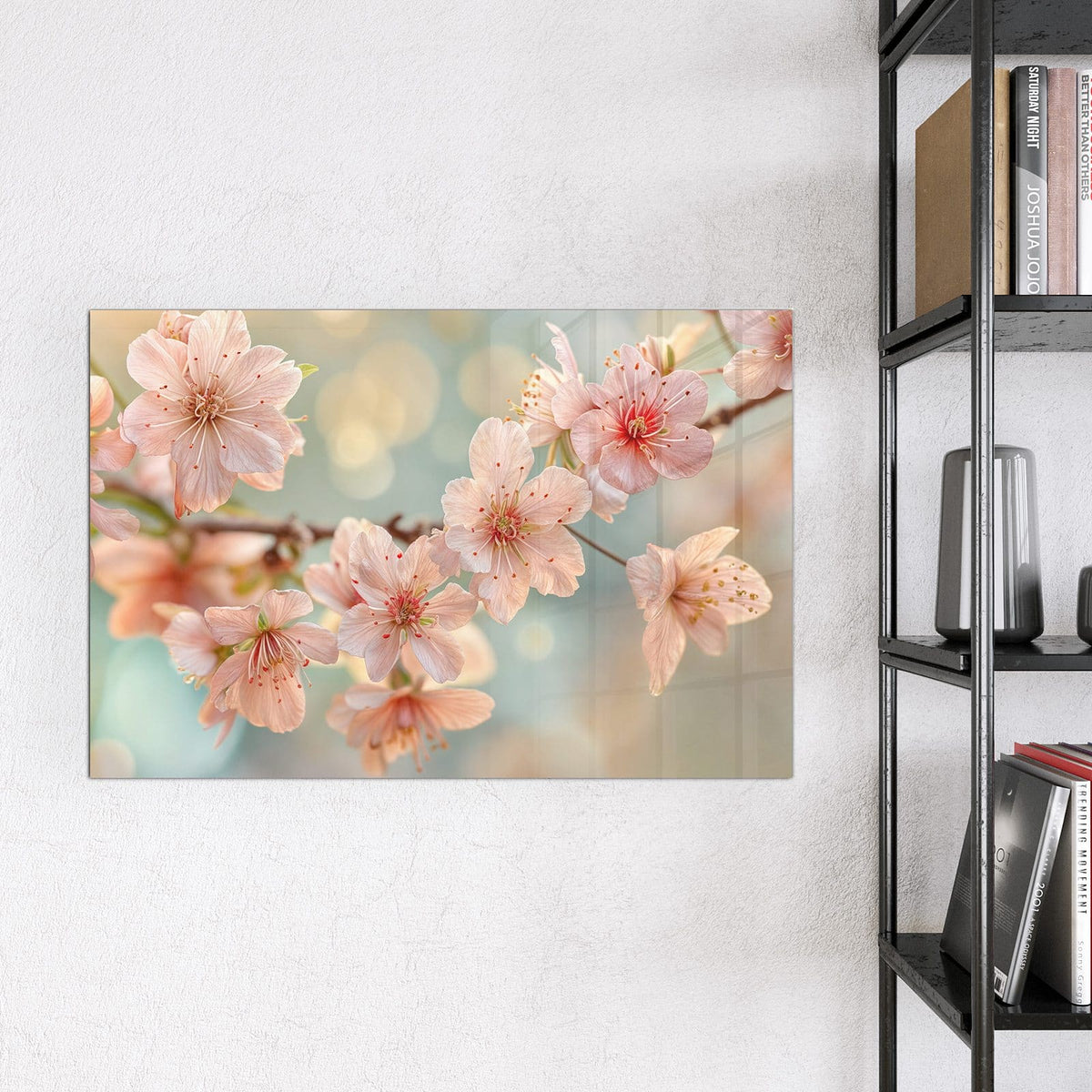 Magnettafel - Kirschzweig in Blüte – Kirschblüten vor goldgrünem Bokeh
