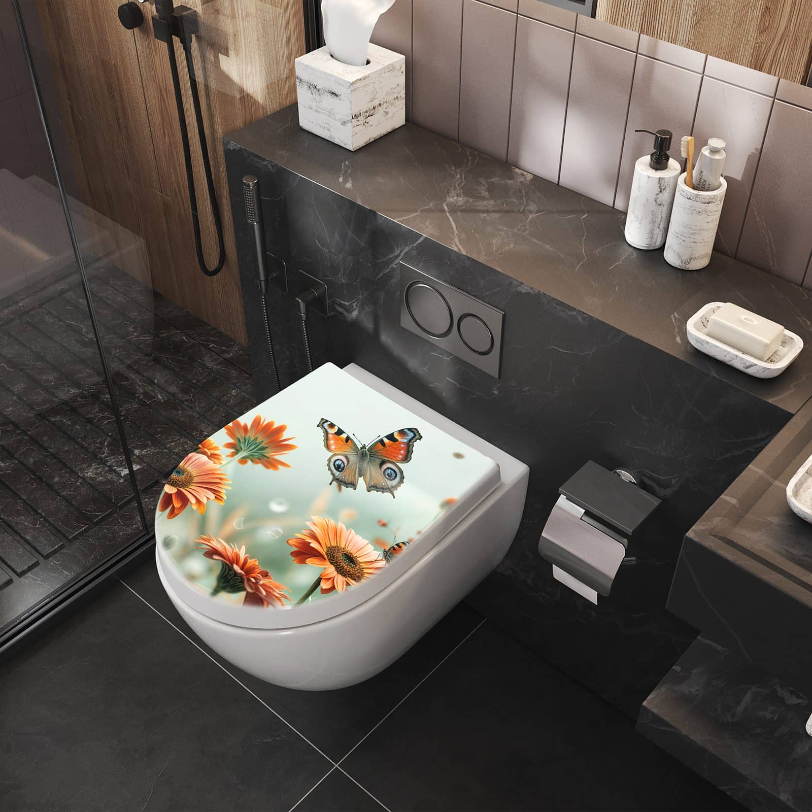 WC-Sitz mit Absenkautomatik Schmetterling Wiese