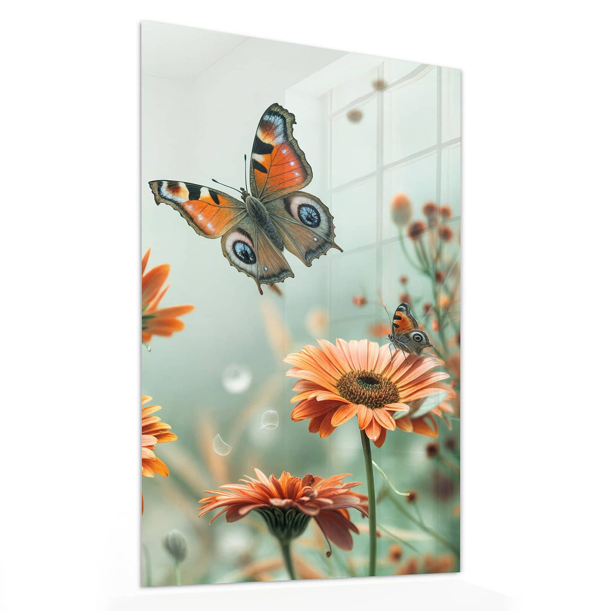 11 Größen – von 30 × 60 bis 60 × 150 cm – Wandbild - Falter und Gerbera - Hochformat