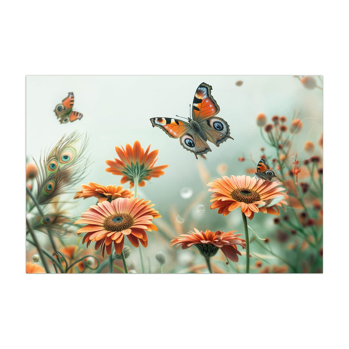 Küchenrückwand aus Glas Falter und Gerbera im Hochformat, Motiv bildfüllend von vorn