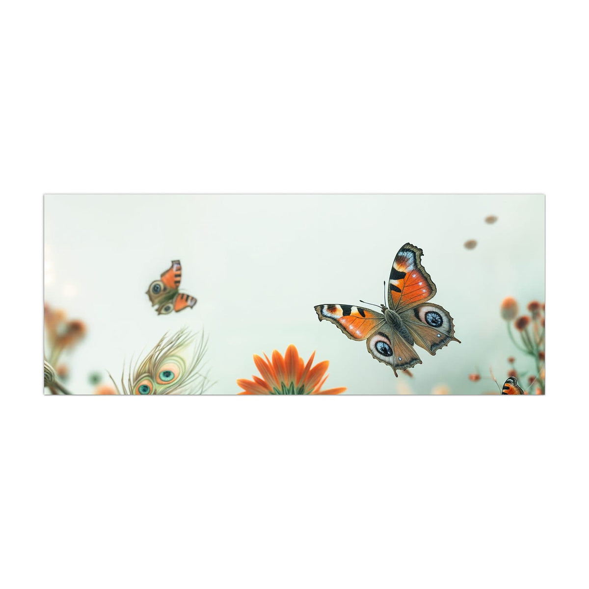 Küchenrückwand aus Glas Falter und Gerbera im Hochformat, Motiv bildfüllend von vorn