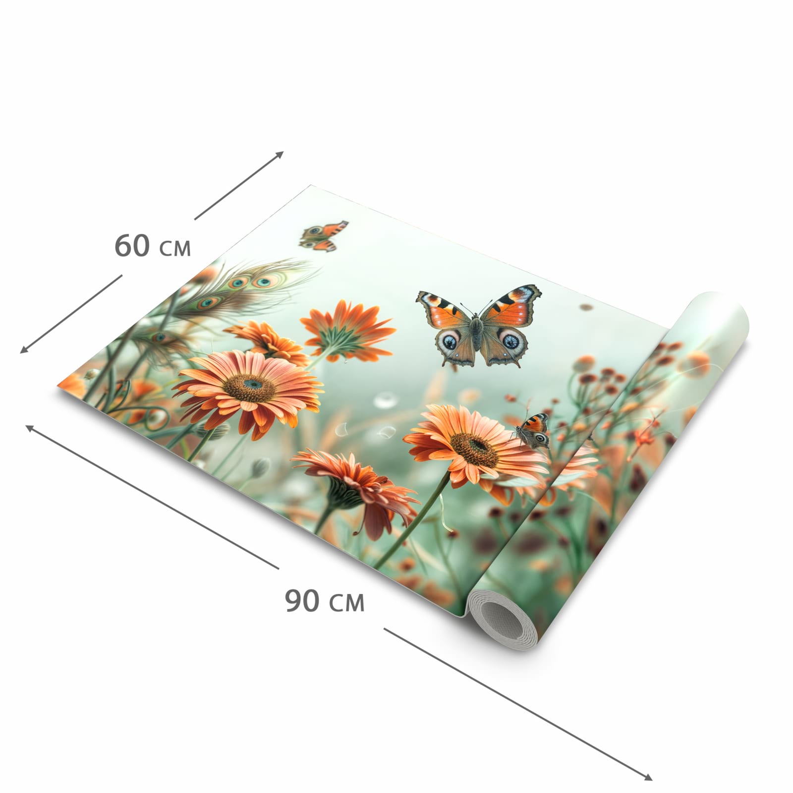 Formstabiler waschbarer Küchenteppich mit Motiv Schmetterling Wiese in der Grösse 90x240 cm