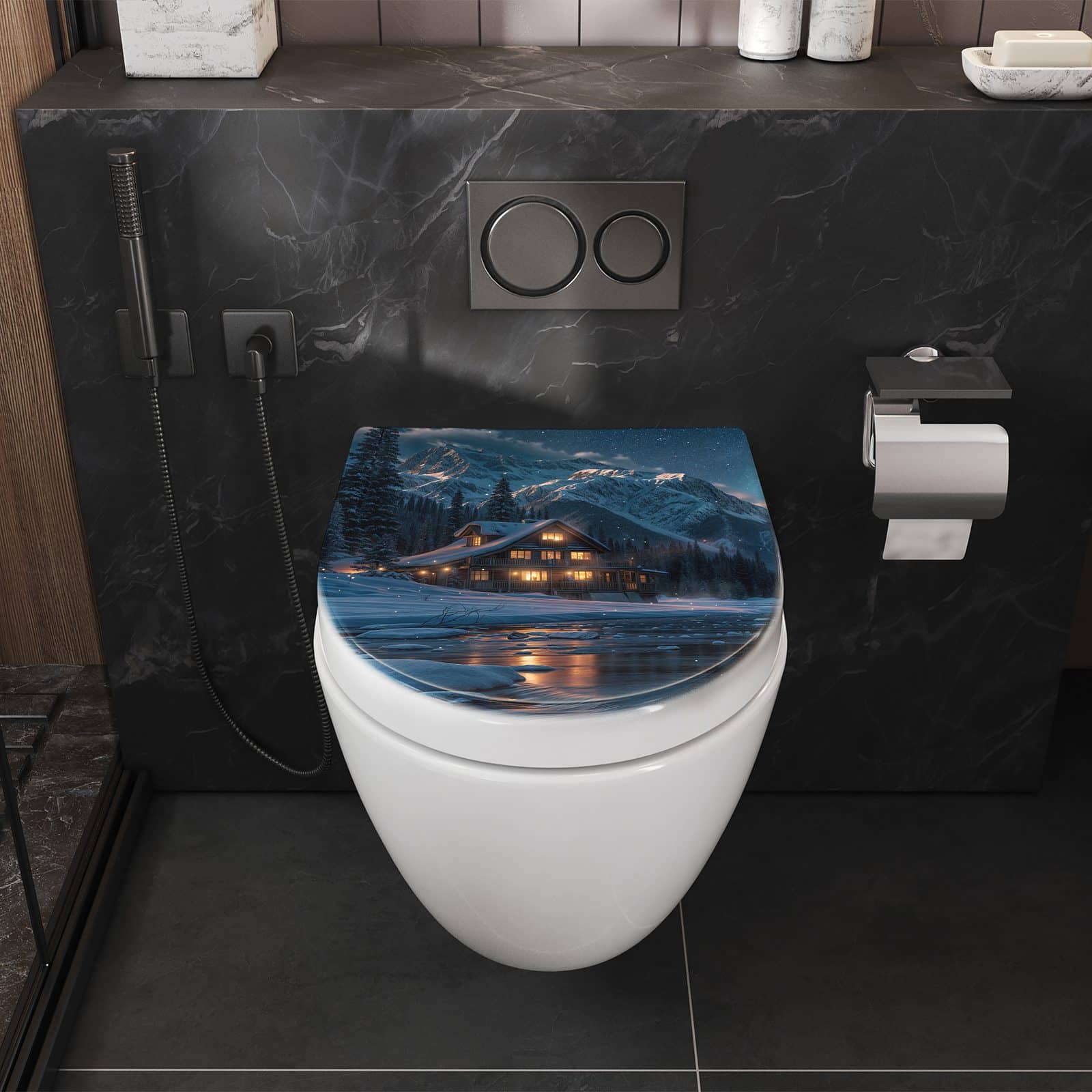 WC-Sitz mit Absenkautomatik Berghütte im Winter