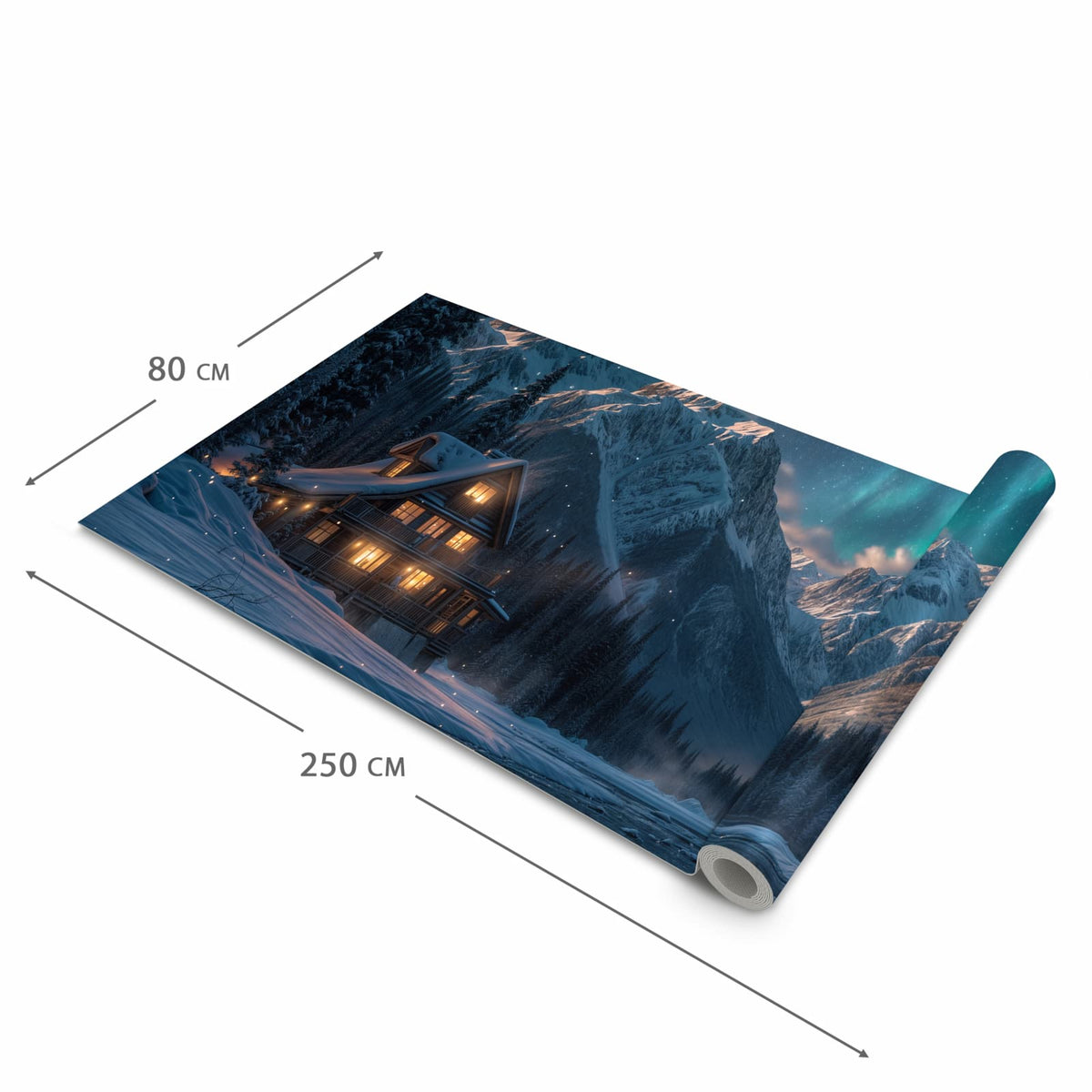Komfortabler Bodenläufer mit Motiv Berghütte im Winter in der Grösse 90x240 cm