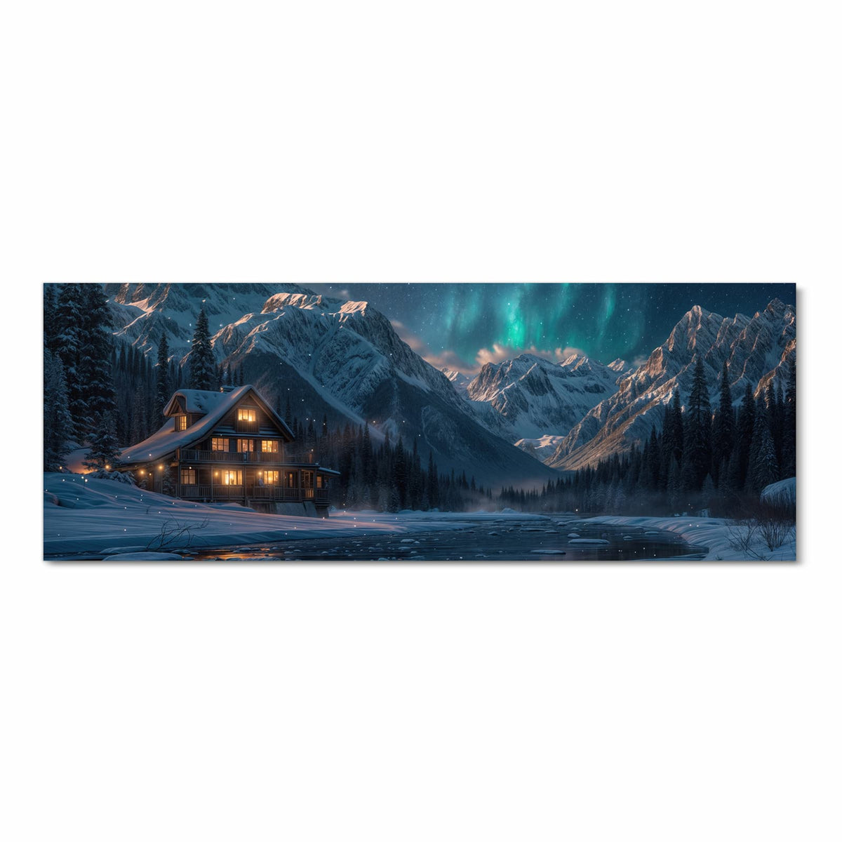 Schmutzabweisender Läufer für die Küche mit Motiv Berghütte im Winter in Frontansicht