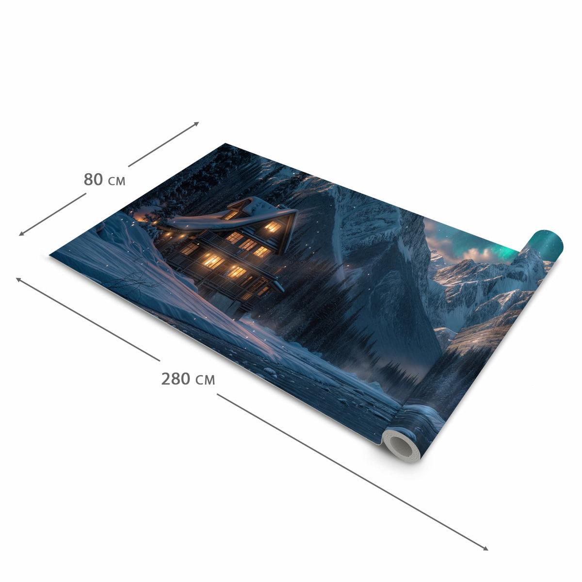 Hygienischer Bodenläufer Teppich mit Motiv Berghütte im Winter in der Grösse 90x240 cm