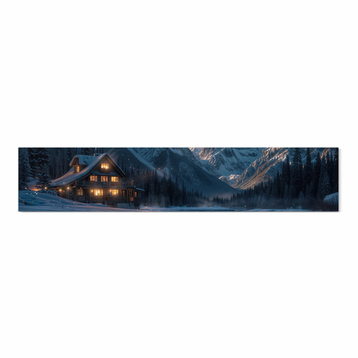 Abriebfester Küchenteppich mit Motiv Berghütte im Winter in Frontansicht