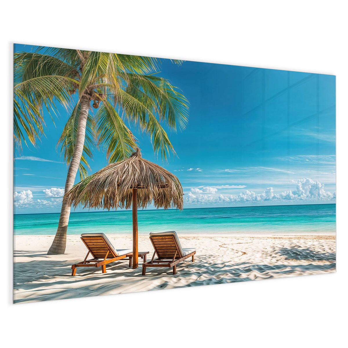 4 mm Glas statt lackiertem Blech – Magnettafel - Liegestühle am Strand