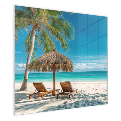 Magnettafel mit dem Motiv Liegestühle am Strand