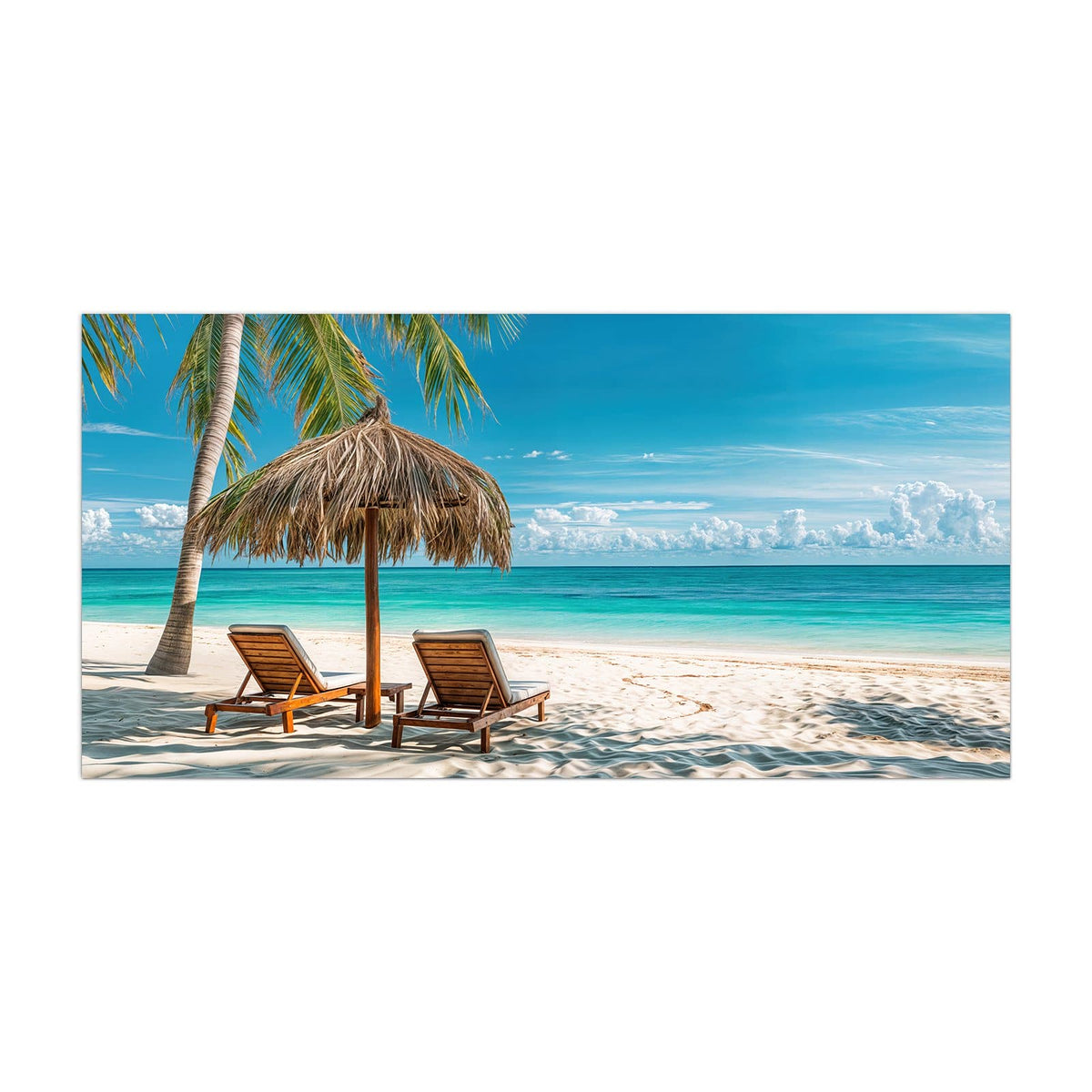 Küchenrückwand aus Glas Liegestühle am Strand im Hochformat, Motiv bildfüllend von vorn