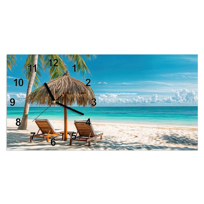 Wanduhr Strandparadies aus Glas – Querformat 60 × 30 cm mit Ziffernblatt Modern