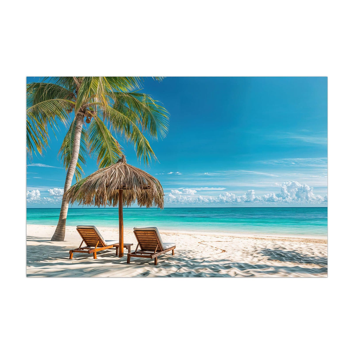 Küchenrückwand aus Glas Liegestühle am Strand im Hochformat, Motiv bildfüllend von vorn