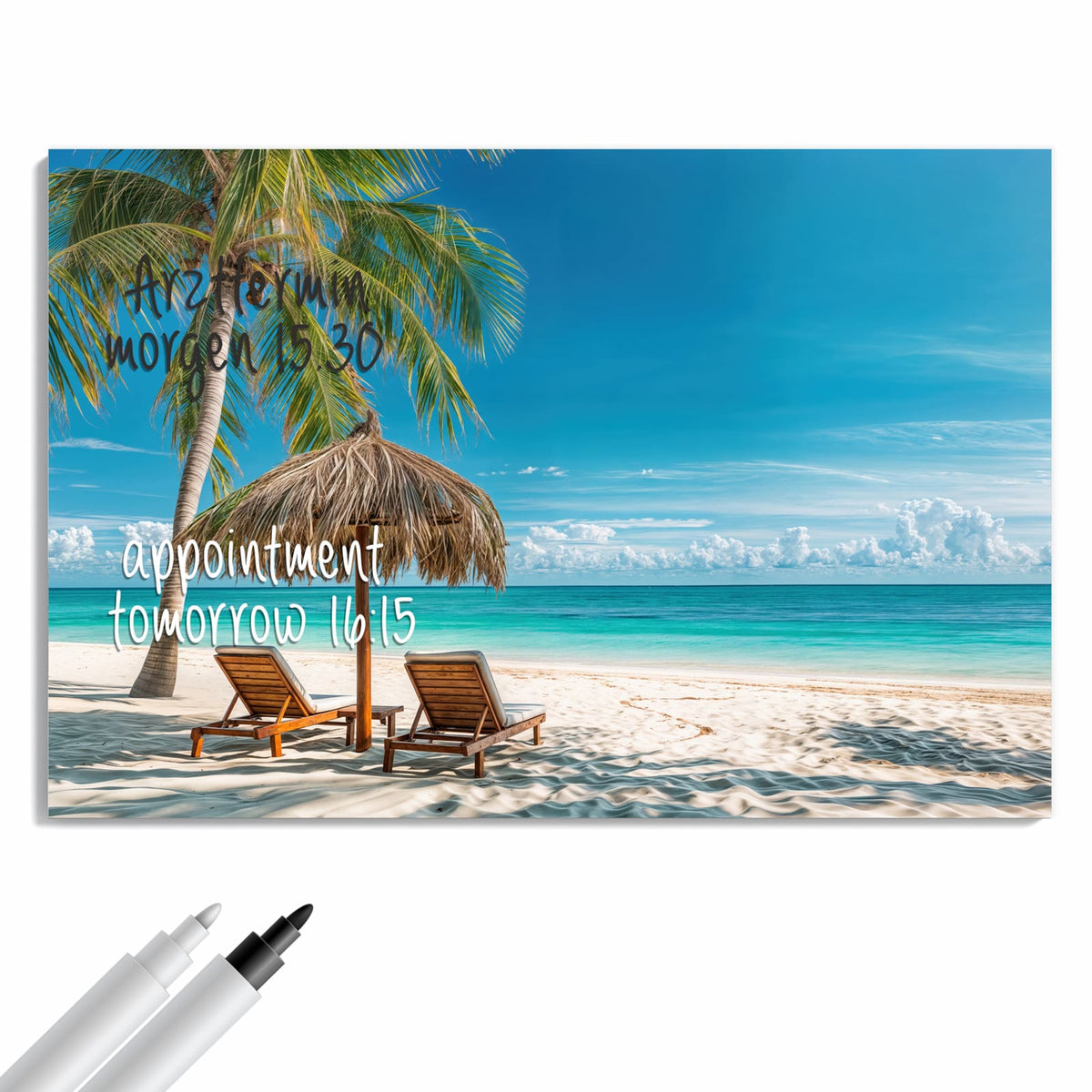 Beschreiben, abwischen, anheften – Metall Magnettafel - Liegestühle am Strand