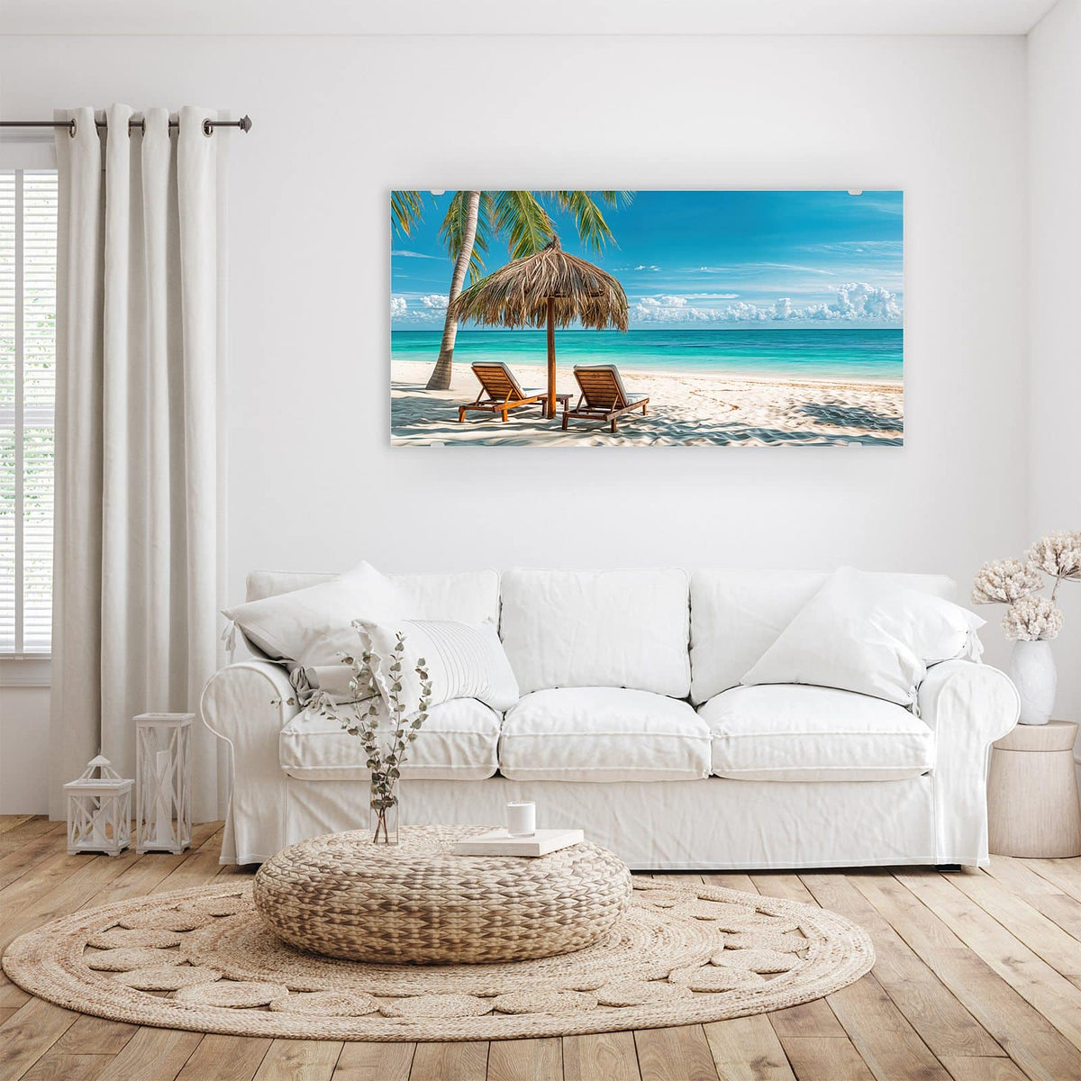 Aufhängung liegt bei – Motiv später wechselbar – Wandbild - Liegestühle am Strand - Querformat
