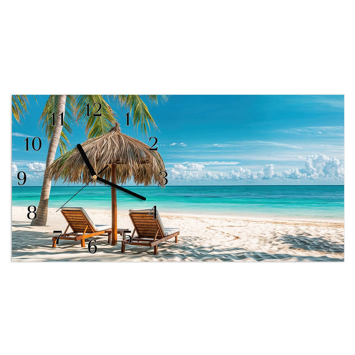 Wanduhr Strandparadies aus Glas – Querformat 60 × 30 cm mit Ziffernblatt Klassisch