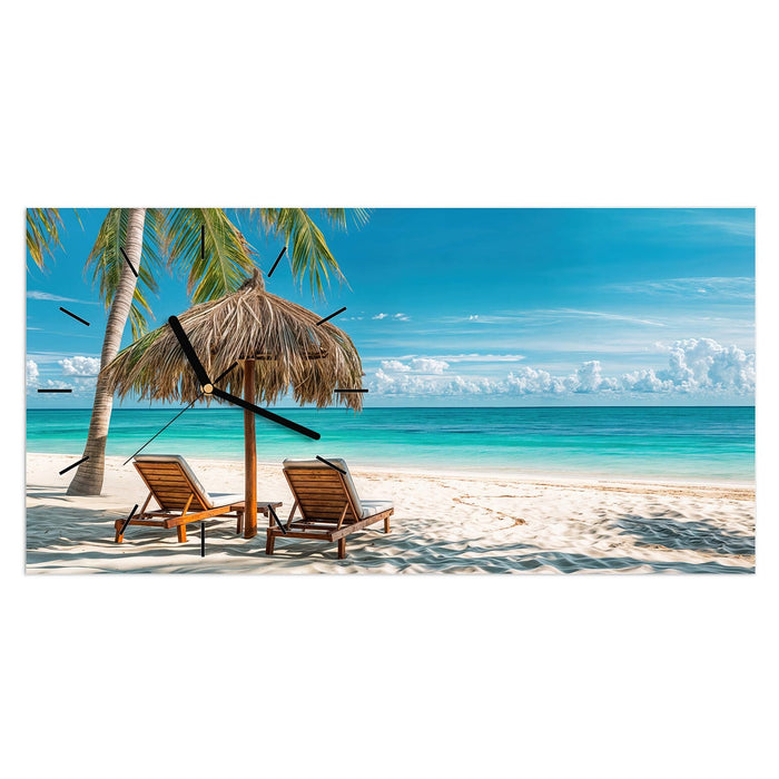 Wanduhr Strandparadies aus Glas – Querformat 60 × 30 cm mit Ziffernblatt Linie