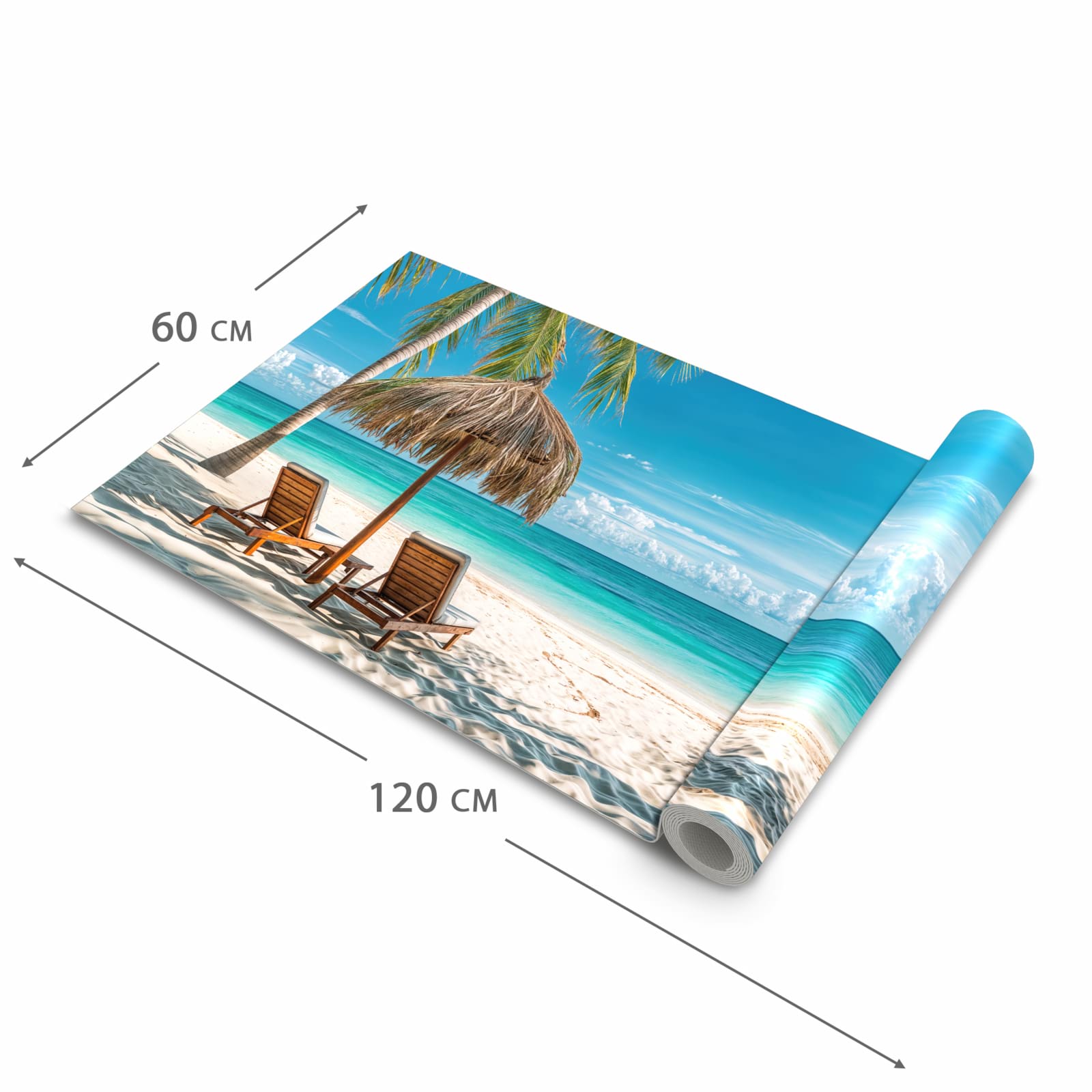 Bodenschonender Küchenteppich mit Motiv Strandparadies in der Grösse 90x180 cm