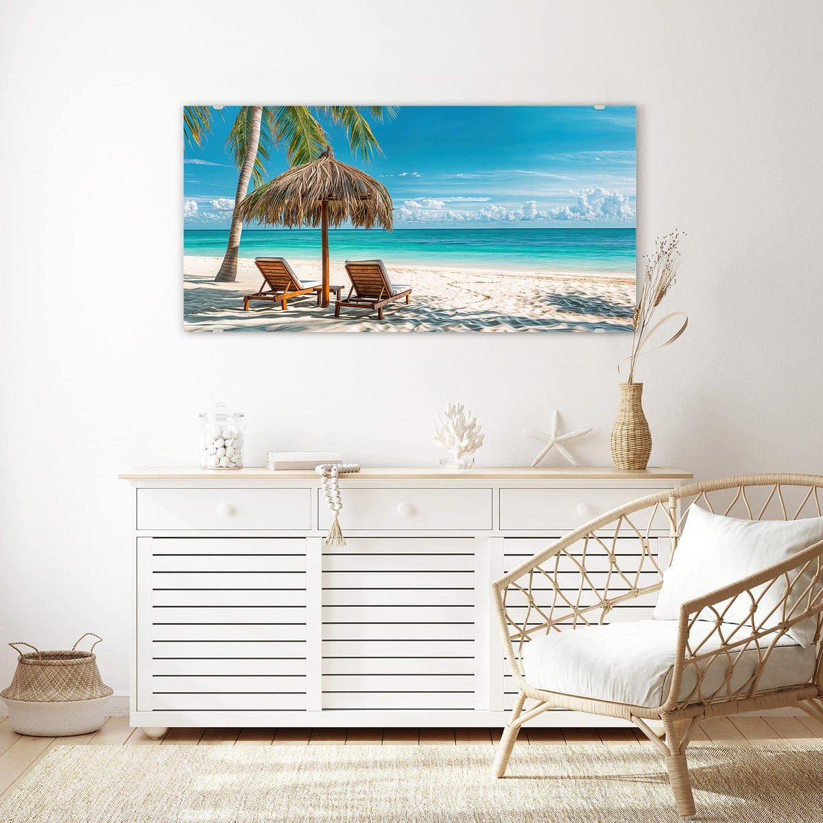 Echtglas, 4 mm – kein Acryl, keine Folie – Wandbild - Liegestühle am Strand - Querformat