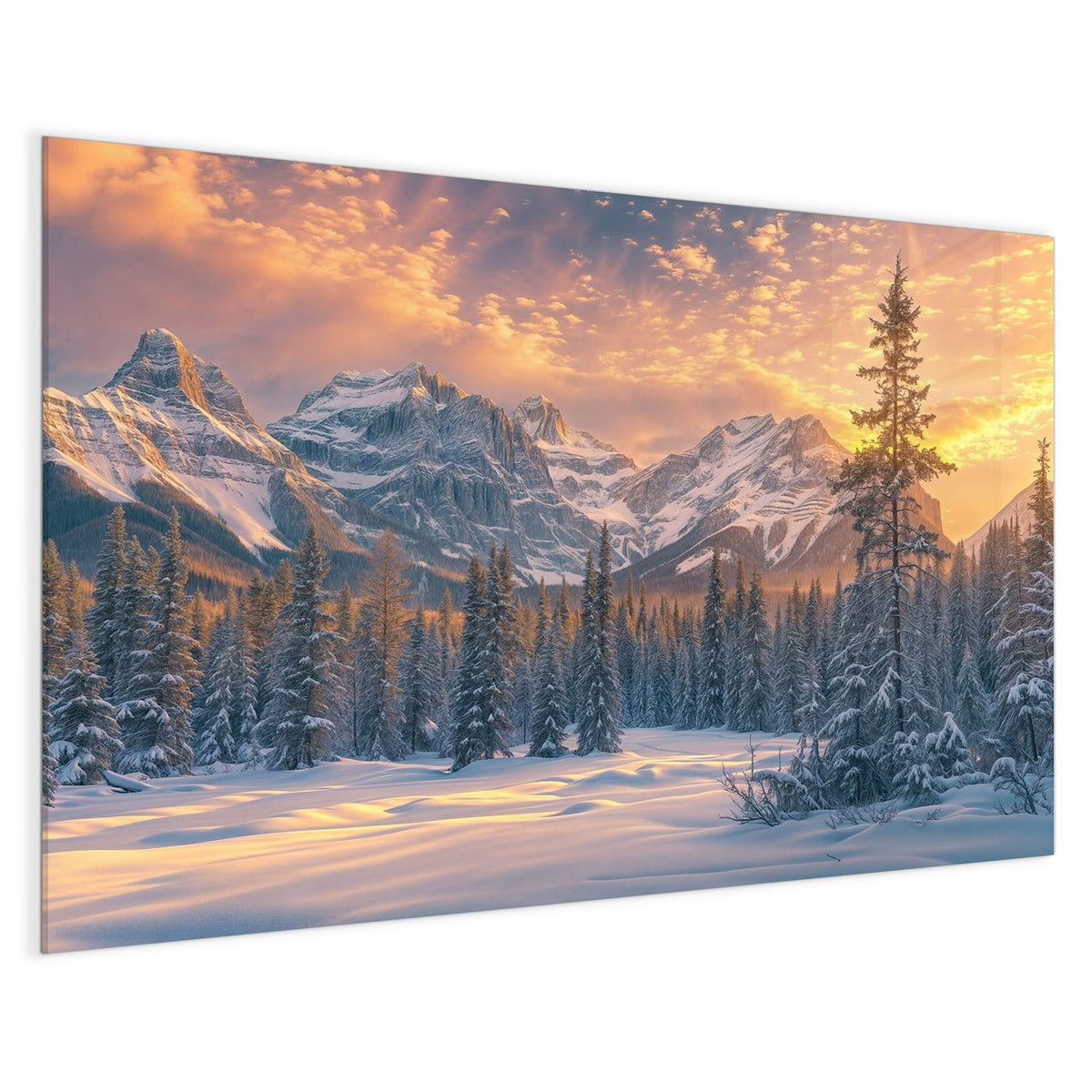 4 mm Glas statt lackiertem Blech – Magnettafel - Winterwald vor Bergen