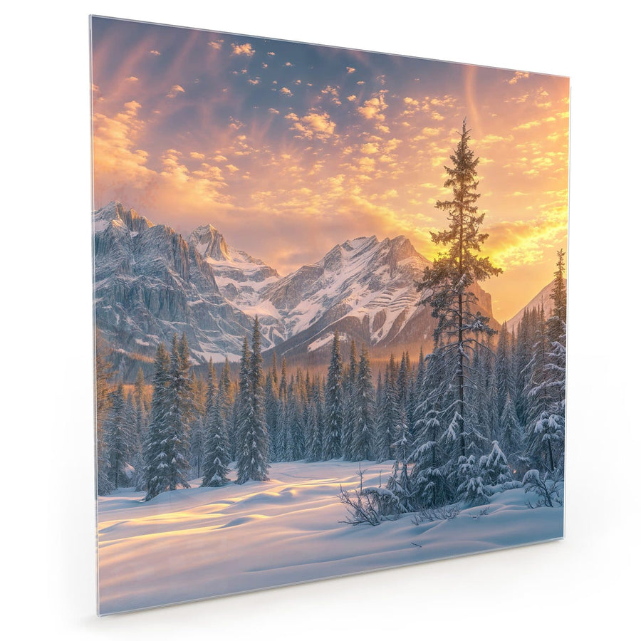 Maße Küchenrückwand Winterwald vor Bergen aus Glas