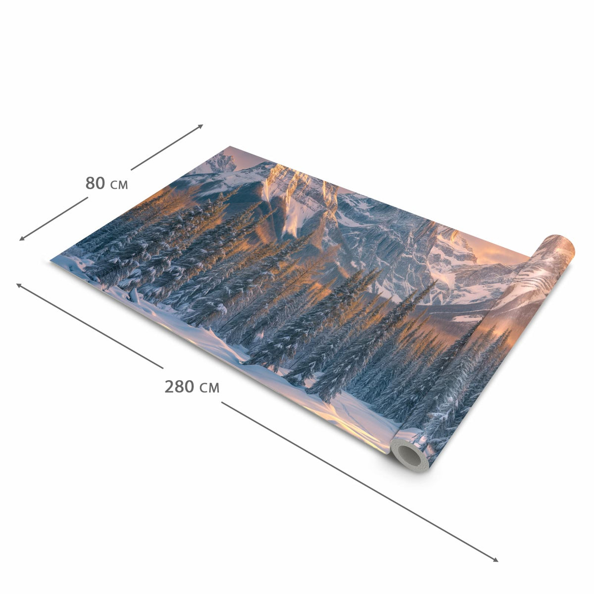 Waschbarer Küchenteppich mit Motiv Berglandschaft Winter in der Grösse 90x180 cm
