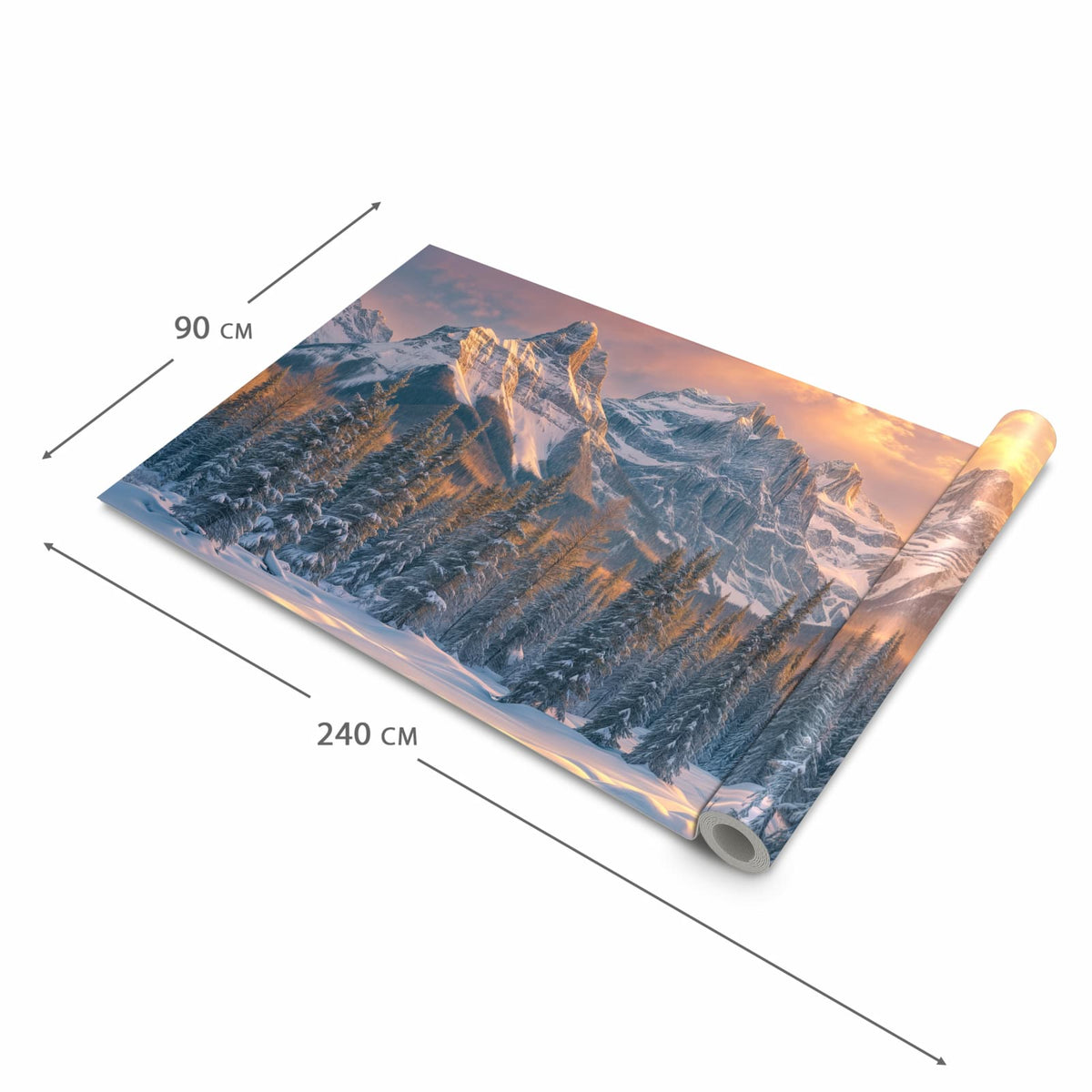 Feuchtigkeitsresistenter Küchenteppich mit Motiv Berglandschaft Winter in der Grösse 90x180 cm