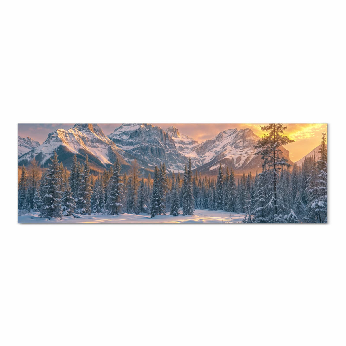 Flacher großer Küchenteppich mit Motiv Berglandschaft Winter in Frontansicht
