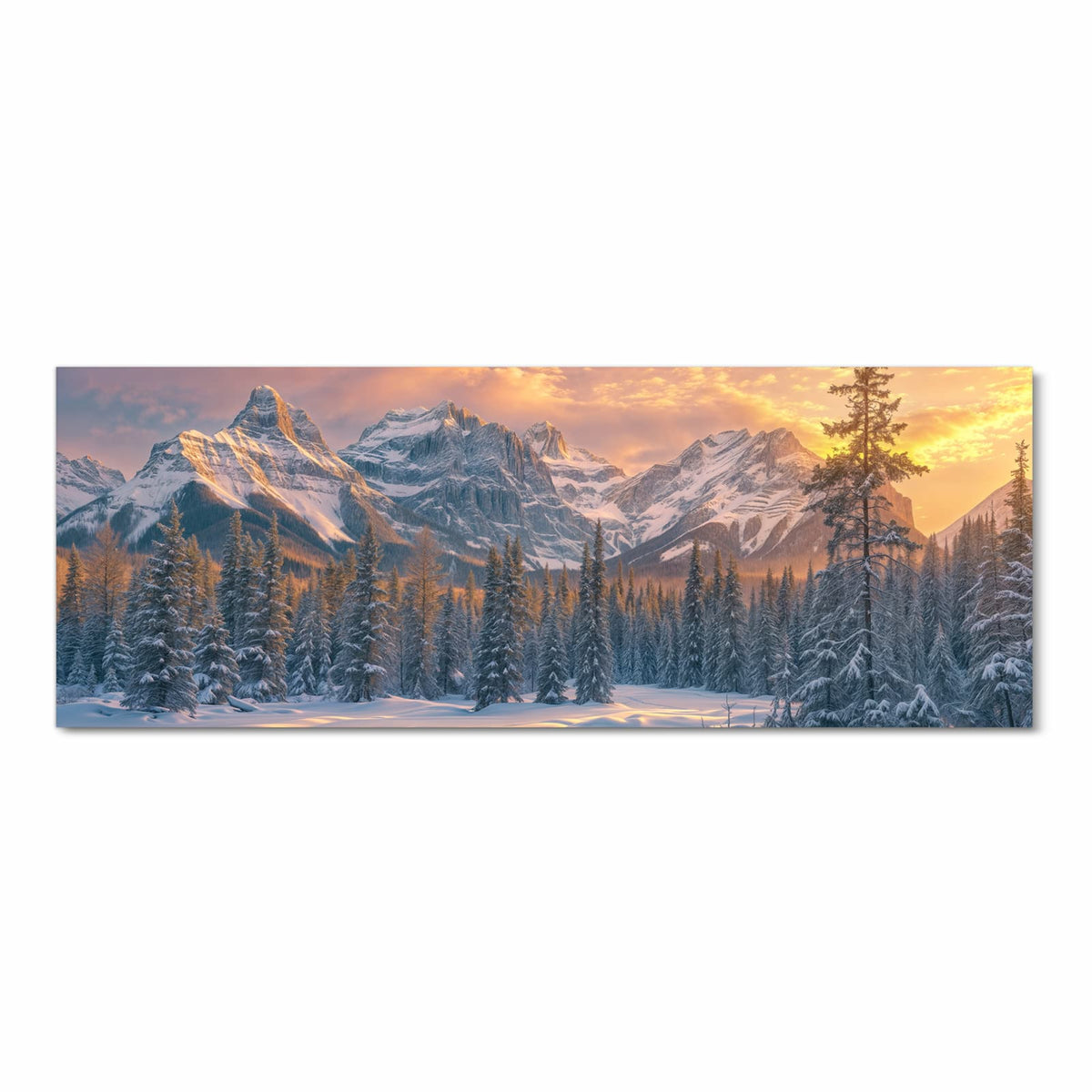 Rutschfester Küchenläufer mit Motiv Berglandschaft Winter in Frontansicht für sicheren Stand