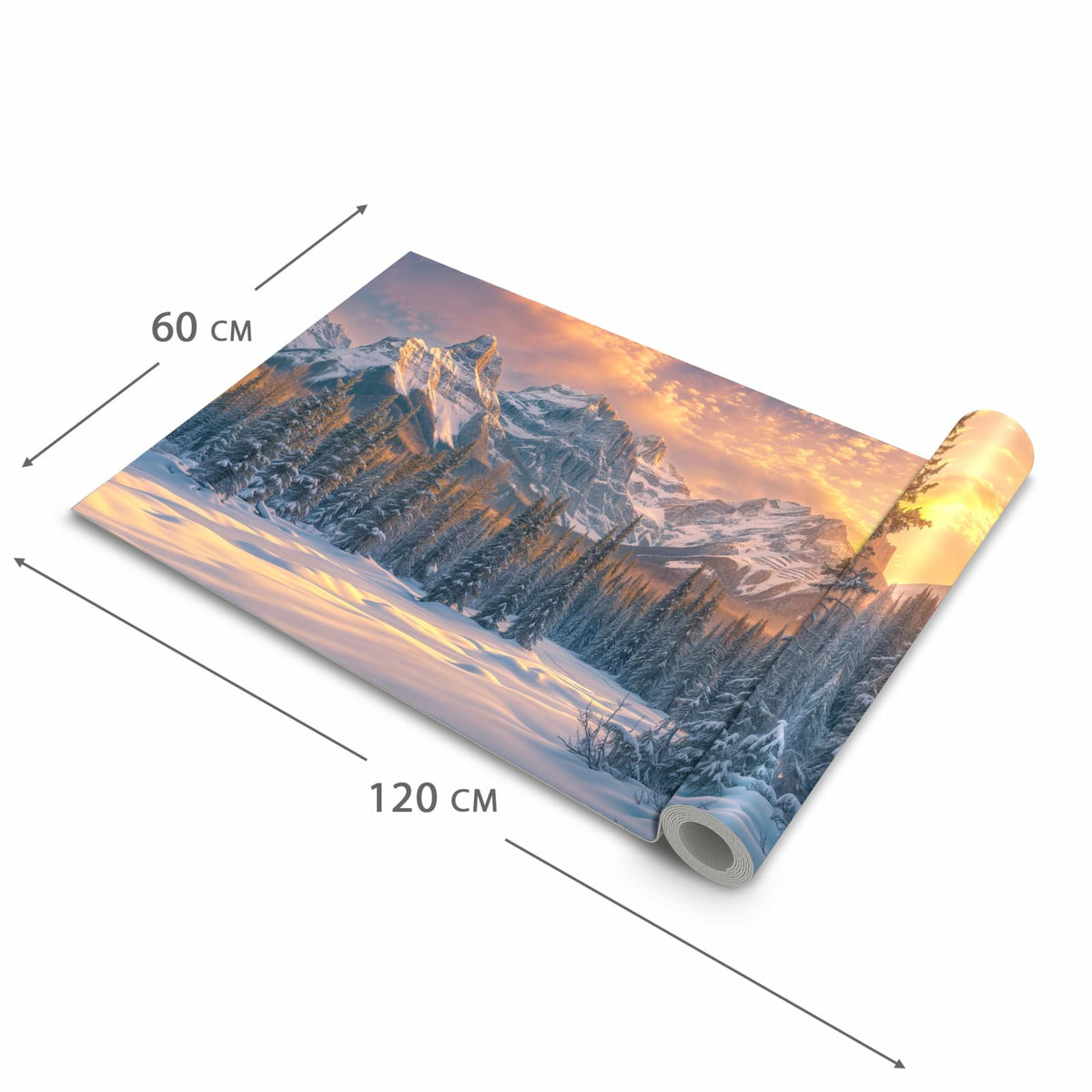 Langlebiger moderner Küchenläufer mit Motiv Berglandschaft Winter in der Grösse 90x180 cm