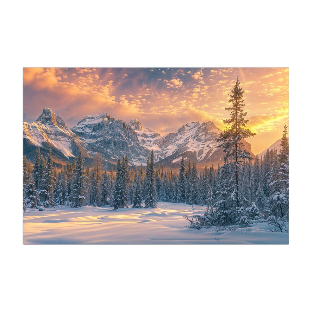 Küchenrückwand aus Glas Winterwald vor Bergen im Hochformat, Motiv bildfüllend von vorn