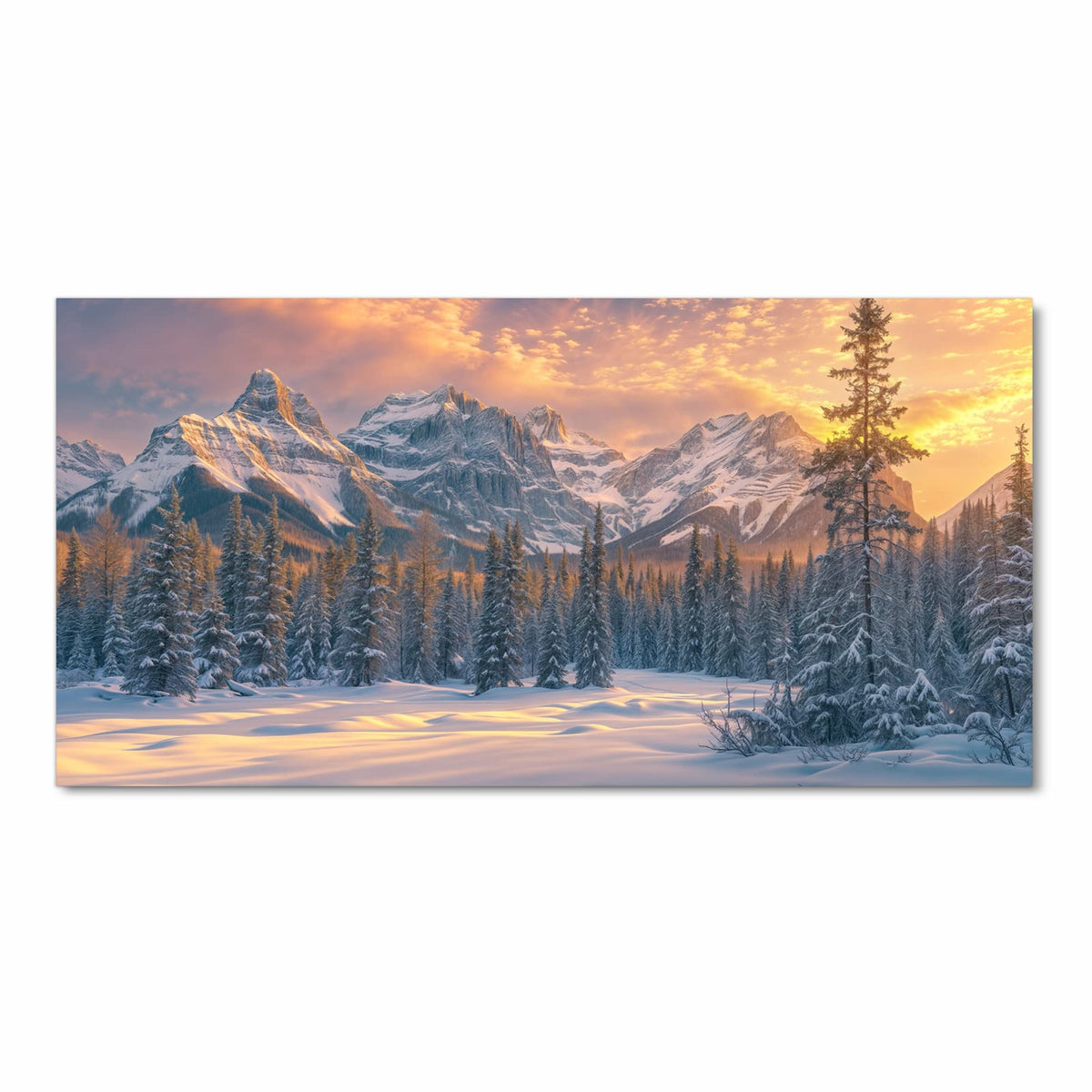 UV-beständiger Küchenteppich mit Motiv Berglandschaft Winter in Frontansicht