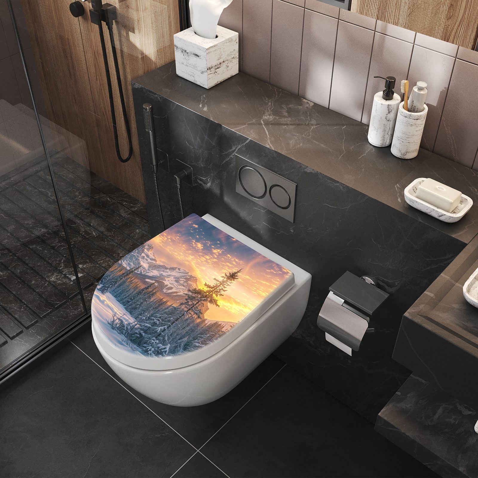 WC-Sitz mit Absenkautomatik Berglandschaft Winter