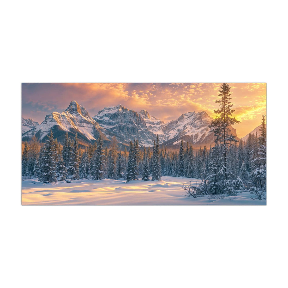 Küchenrückwand aus Glas Winterwald vor Bergen im Hochformat, Motiv bildfüllend von vorn