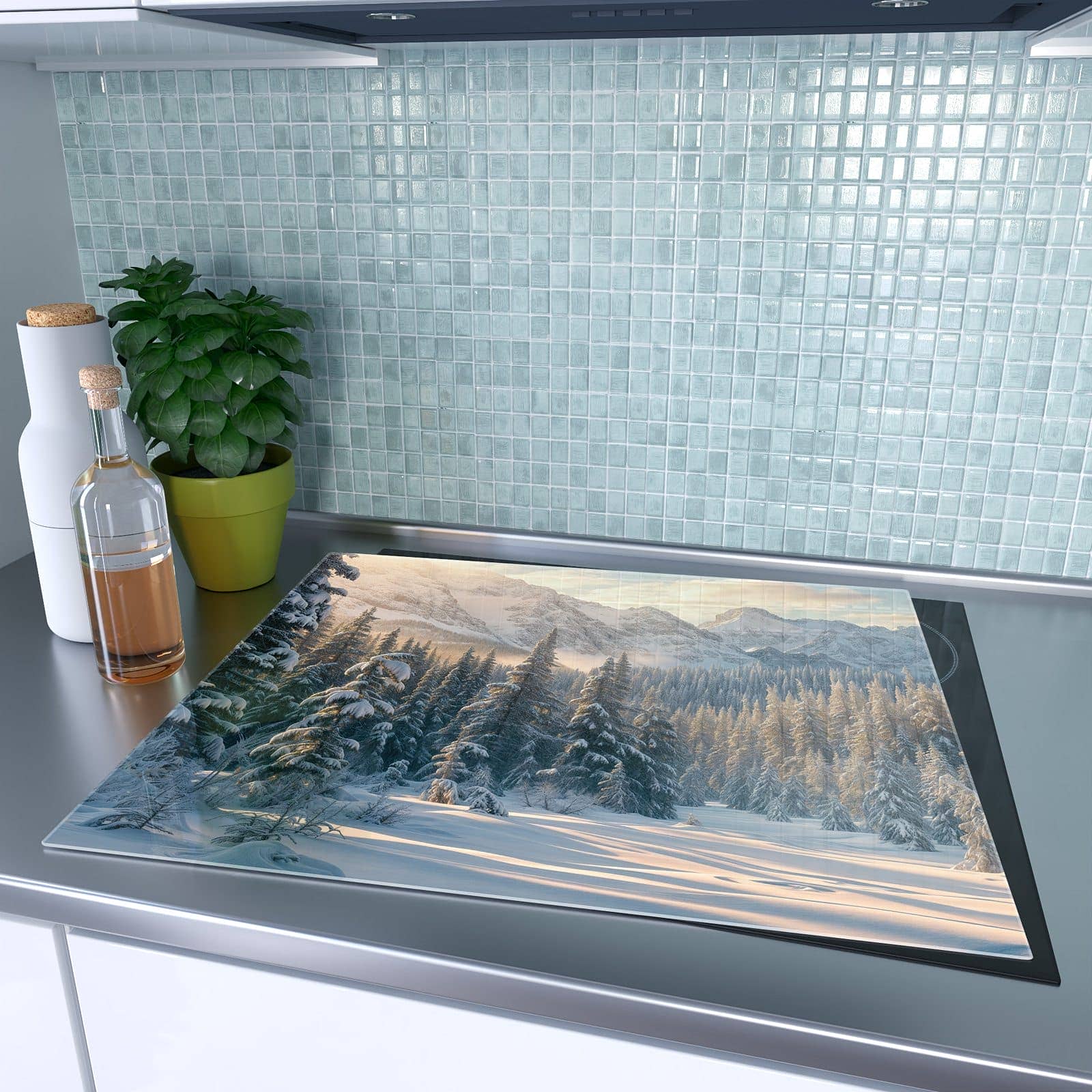 1-teilige Herdabdeckplatte Induktion mit Winterlandschaft-Motiv auf dem Ceranfeld