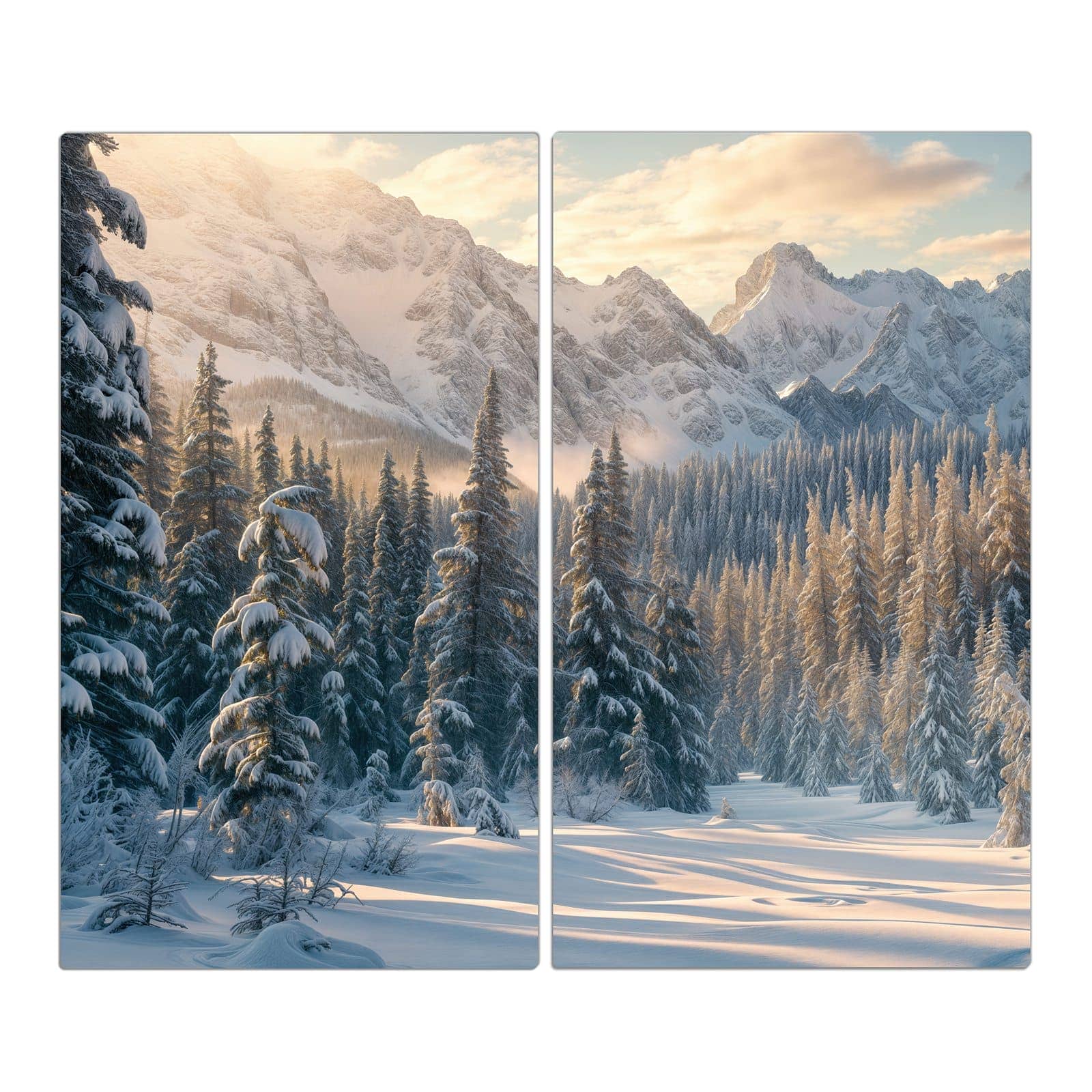 2-teilige Abdeckplatte für Ceranfeld mit Winterlandschaft-Motiv in der Frontansicht