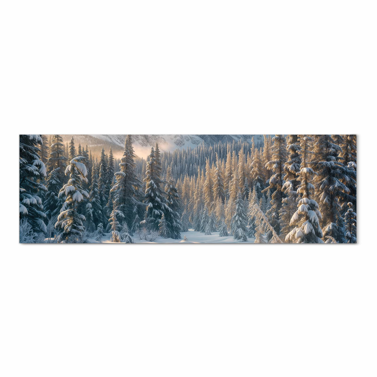 Waschbarer Teppich für Esstisch mit Motiv Winterlandschaft in Frontansicht sicher aufbewahrt