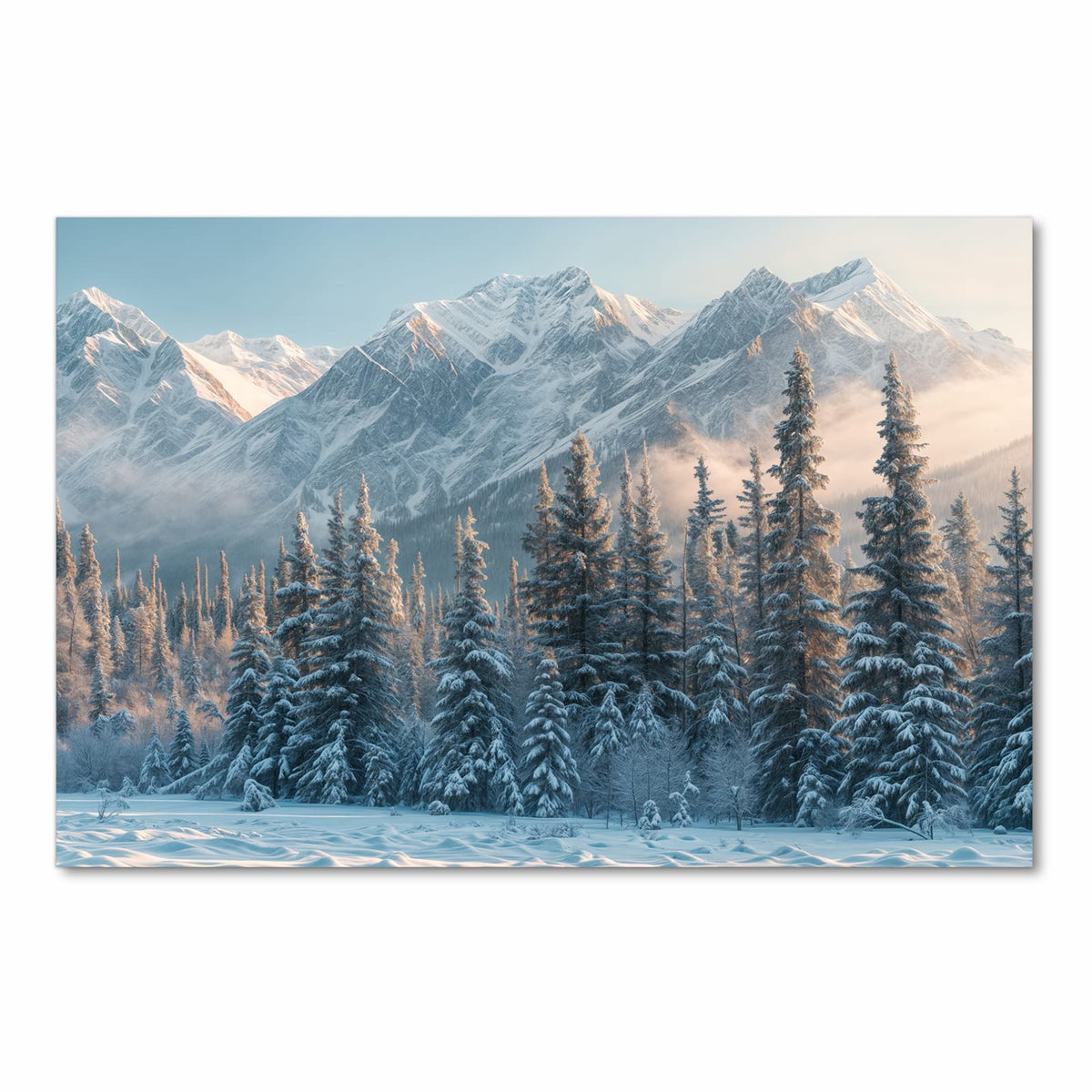 Küchenteppich mit Motiv Schneebedeckte Berge in Frontansicht für angenehme Haptik