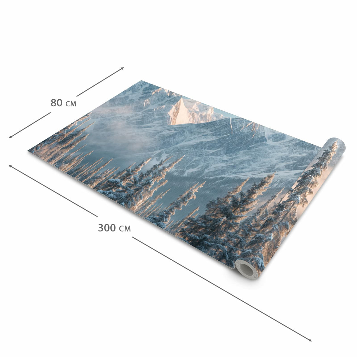 Feuchtigkeitsresistenter Küchenteppich mit Motiv Schneebedeckte Berge in der Grösse 80x300 cm