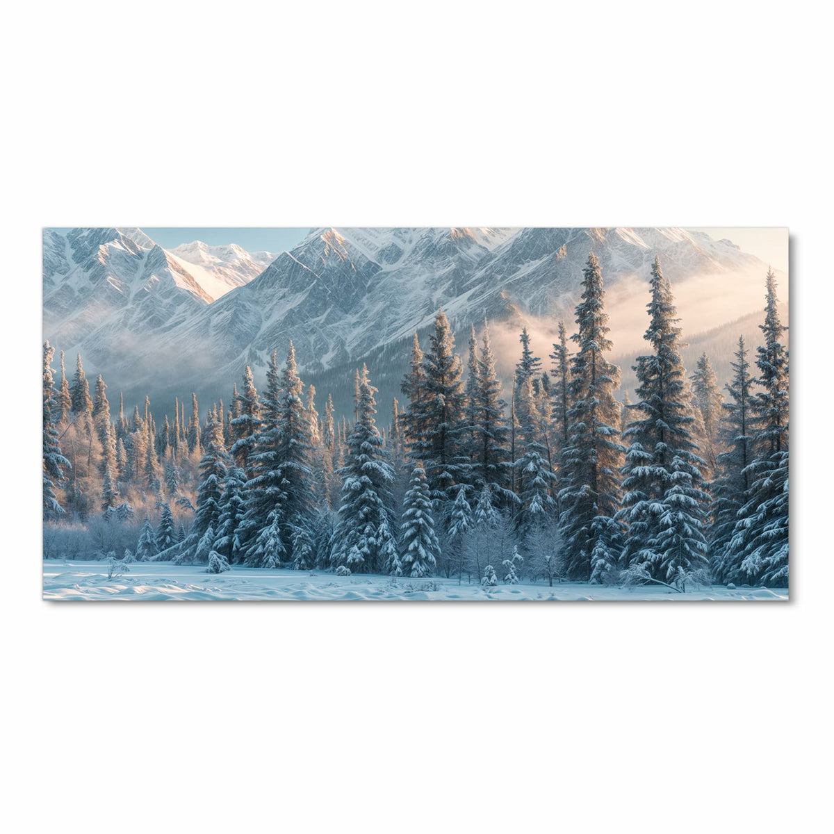 Zeitsparender Küchenteppich mit Motiv Schneebedeckte Berge in Frontansicht für die Küche