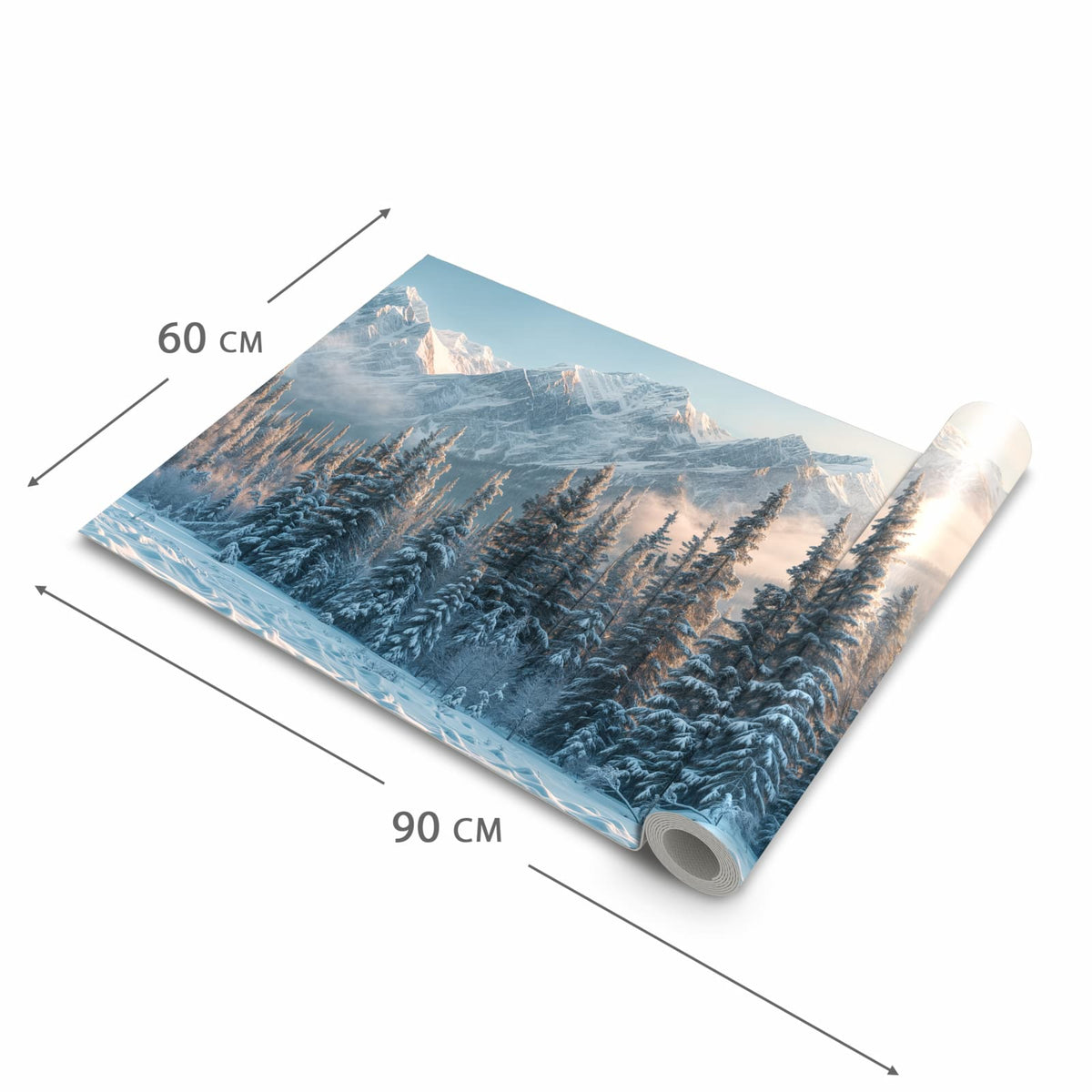 Strapazierfähiger Bodenläufer mit Motiv Schneebedeckte Berge in der Grösse 80x300 cm