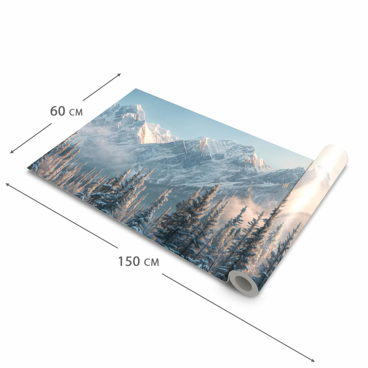 Komfortabler rutschfester Teppich mit Motiv Schneebedeckte Berge in der Grösse 80x300 cm