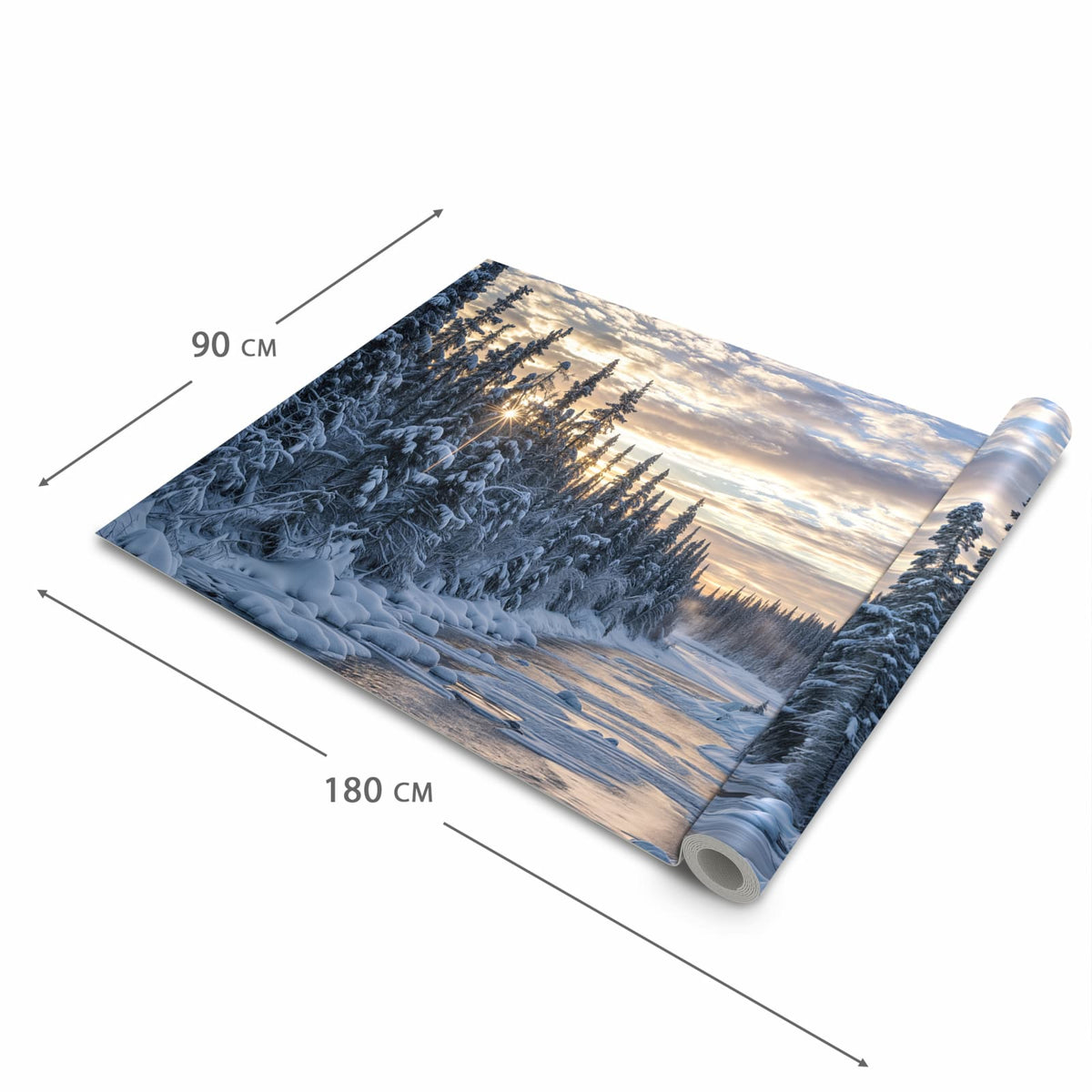 Langlebiger Läufer Eingangsbereich mit Motiv Winterflusswald in der Größe 80x300 cm