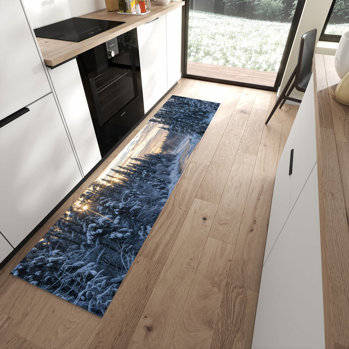 Bleibt liegen, auch auf Fliesen – Küchenläufer - Fluss zwischen Tannen