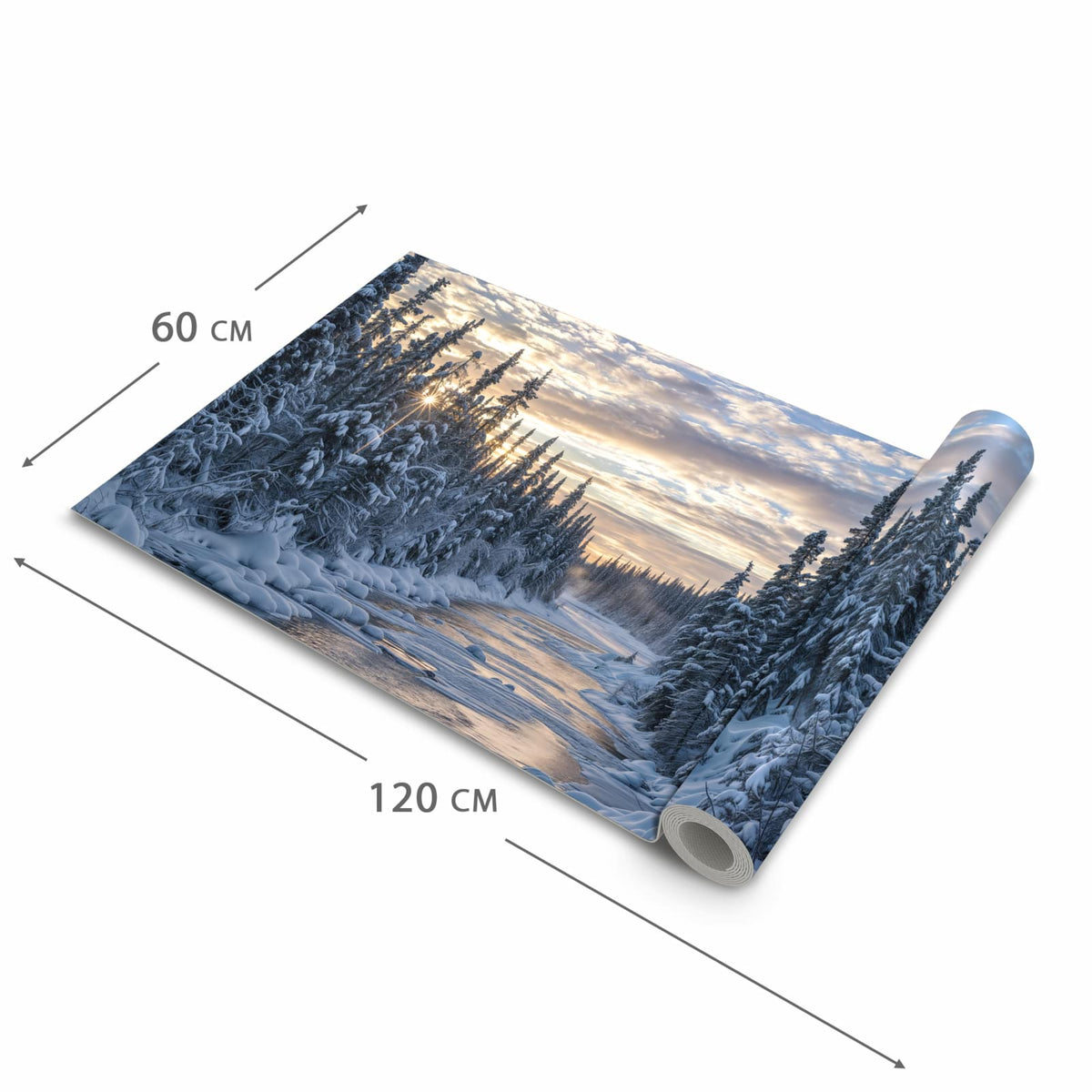 Formstabiler Küchenläufer mit Motiv Winterflusswald in der Grösse 80x280 cm